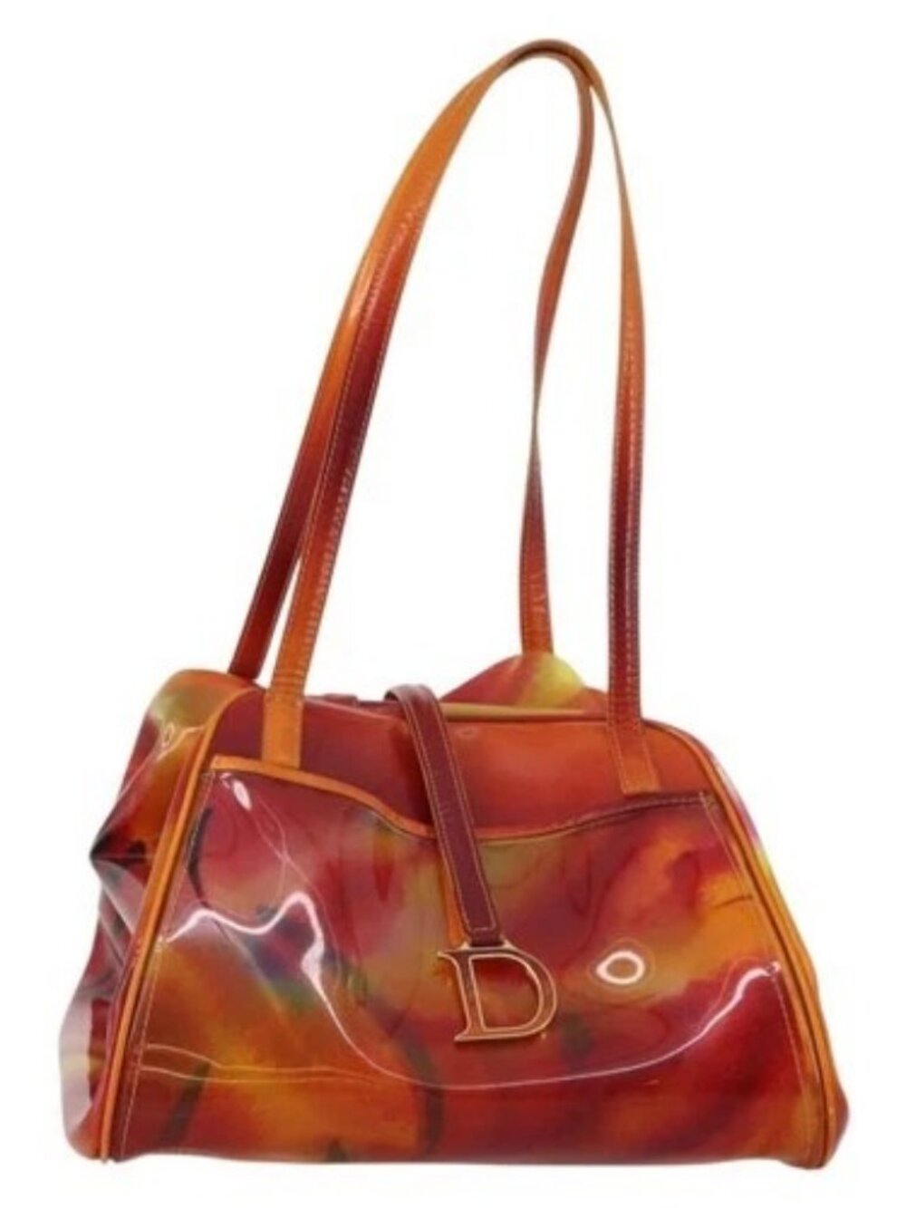 Christian Dior Hand Bag Vinyl Orange Auth 177521